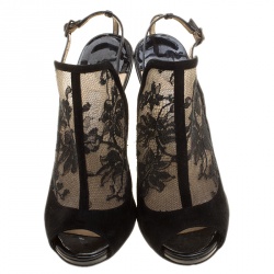 Pre Owned Jimmy Choo Black Lace Maylen Peep Toe Ankle Strap Sandals Size 37