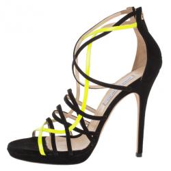 Pre Owned Jimmy Choo Yellow and Black Suede Myth Strappy Sandals Size 40