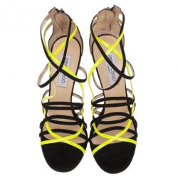 Pre Owned Jimmy Choo Yellow and Black Suede Myth Strappy Sandals Size 40