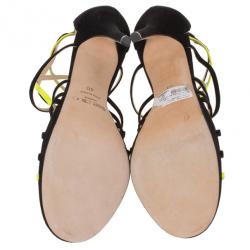 Pre Owned Jimmy Choo Yellow and Black Suede Myth Strappy Sandals Size 40