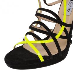 Pre Owned Jimmy Choo Yellow and Black Suede Myth Strappy Sandals Size 40