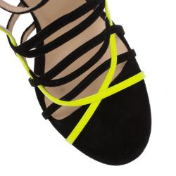Pre Owned Jimmy Choo Yellow and Black Suede Myth Strappy Sandals Size 40