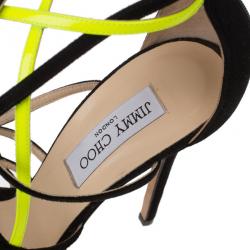 Pre Owned Jimmy Choo Yellow and Black Suede Myth Strappy Sandals Size 40
