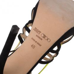 Pre Owned Jimmy Choo Yellow and Black Suede Myth Strappy Sandals Size 40