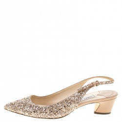 Pre Owned Jimmy Choo Pale Pink Coarse Glitter Gemma Sling Back Pointed Toe Sandals Size 38