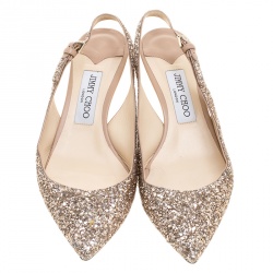 Pre Owned Jimmy Choo Pale Pink Coarse Glitter Gemma Sling Back Pointed Toe Sandals Size 38
