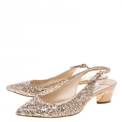 Pre Owned Jimmy Choo Pale Pink Coarse Glitter Gemma Sling Back Pointed Toe Sandals Size 38