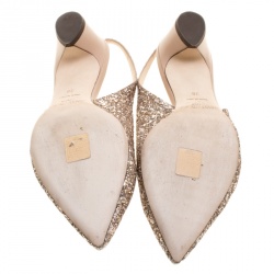 Pre Owned Jimmy Choo Pale Pink Coarse Glitter Gemma Sling Back Pointed Toe Sandals Size 38