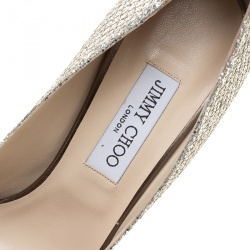 Pre Owned Jimmy Choo Silver Glitter Fabric Luna Peep Toe Platform Pumps Size 38