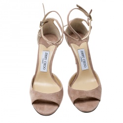 Pre Owned Jimmy Choo Beige Suede Lane Ankle Strap Peep Toe Sandals Size 38