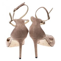 Pre Owned Jimmy Choo Beige Suede Lane Ankle Strap Peep Toe Sandals Size 38