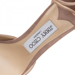 Pre Owned Jimmy Choo Beige Suede Lane Ankle Strap Peep Toe Sandals Size 38