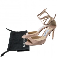 Pre Owned Jimmy Choo Beige Suede Lane Ankle Strap Peep Toe Sandals Size 38