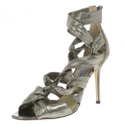 مملوكة مسبقًا Jimmy Choo Metallic Suede Knotted Kemble Sandals Size 38 .5