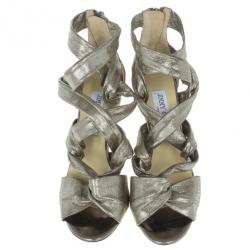 مملوكة مسبقًا Jimmy Choo Metallic Suede Knotted Kemble Sandals Size 38 .5