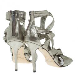 مملوكة مسبقًا Jimmy Choo Metallic Suede Knotted Kemble Sandals Size 38 .5
