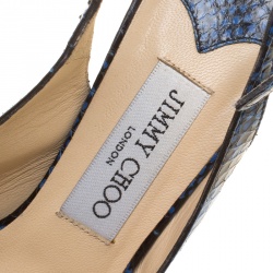 Pre Owned Jimmy Choo Blue Printed Python Leather Peep Toe Slingback Sandals Size 37.5