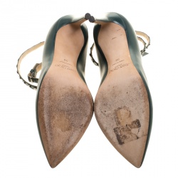 مملوكة مسبقًا Jimmy Choo Bottle Green Leather Lark Ankle Wrap Pointed Toe Booties Size 38