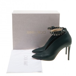 مملوكة مسبقًا Jimmy Choo Bottle Green Leather Lark Ankle Wrap Pointed Toe Booties Size 38
