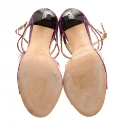 مملوكة مسبقًا صندل جيمي تشو لانس بسيور منقوشة جلد لامع أسود ووردي مقاس 35.5