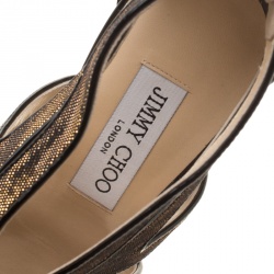 Pre Owned Jimmy Choo Gold Metallic Lamé Collar Strappy Sandals Size 39.5