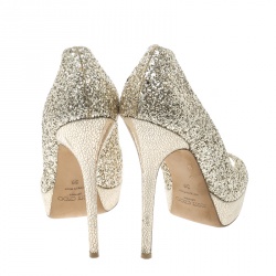 Pre Owned Jimmy Choo Metallic Gold Coarse Glitter Crown Peep Toe Platform Pumps Size 39