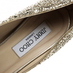 Pre Owned Jimmy Choo Metallic Gold Coarse Glitter Crown Peep Toe Platform Pumps Size 39