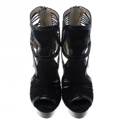 مملوكة مسبقًا بوت جيمي تشو إيميلي جلد أسود لامع نعل سميك روكي مقاس 38.5