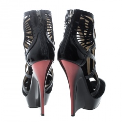 مملوكة مسبقًا بوت جيمي تشو إيميلي جلد أسود لامع نعل سميك روكي مقاس 38.5