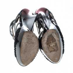 مملوكة مسبقًا بوت جيمي تشو إيميلي جلد أسود لامع نعل سميك روكي مقاس 38.5