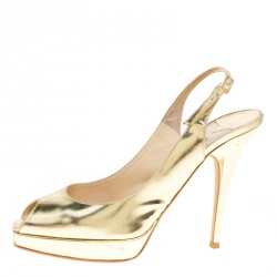 Pre Owned Jimmy Choo Metallic Gold Leather Clue Peep Toe Slingback Sandals Size 39