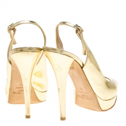 Pre Owned Jimmy Choo Metallic Gold Leather Clue Peep Toe Slingback Sandals Size 39
