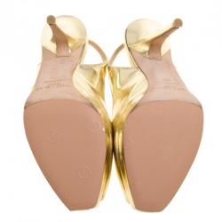 Pre Owned Jimmy Choo Metallic Gold Leather Clue Peep Toe Slingback Sandals Size 39