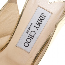 Pre Owned Jimmy Choo Metallic Gold Leather Clue Peep Toe Slingback Sandals Size 39