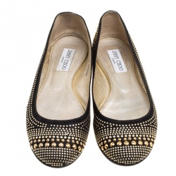 Pre Owned Jimmy Choo Black Suede Welda Studded Ballet Flats Size 37