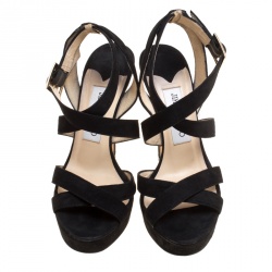Pre Owned Jimmy Choo Black Suede Vamp Platform Sandals Size 36.5