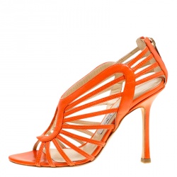 Pre Owned Jimmy Choo Orange Leather Open Toe Caged Sandals Size 36
