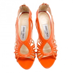 Pre Owned Jimmy Choo Orange Leather Open Toe Caged Sandals Size 36