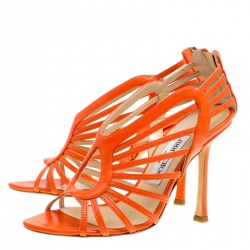 Pre Owned Jimmy Choo Orange Leather Open Toe Caged Sandals Size 36