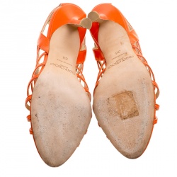 Pre Owned Jimmy Choo Orange Leather Open Toe Caged Sandals Size 36