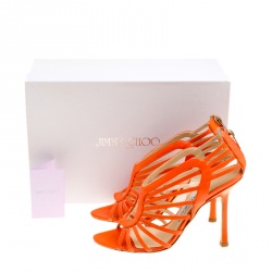 Pre Owned Jimmy Choo Orange Leather Open Toe Caged Sandals Size 36