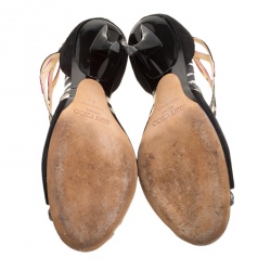 Pre Owned Jimmy Choo Black Suede and Lamè Glitter Fabric Zebra Mix Ankle Strap Sandals Size 39