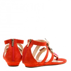 Pre Owned Jimmy Choo Orange Suede Agave Crystal Embellished T Strap Flat Sandals Size 39