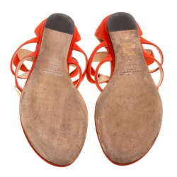 Pre Owned Jimmy Choo Orange Suede Agave Crystal Embellished T Strap Flat Sandals Size 39