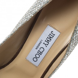 Pre Owned Jimmy Choo Silver Glitter Baxen Peep Toe Wedge Pumps Size 40