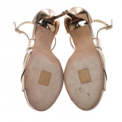 Pre Owned Jimmy Choo Gold Leather Cross Strap Platfrom Sandals Size 37