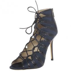 مملوكة مسبقًا Jimmy Choo Feline Snakeskin Lace-up Sandals Size 38.5