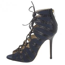 مملوكة مسبقًا Jimmy Choo Feline Snakeskin Lace-up Sandals Size 38.5