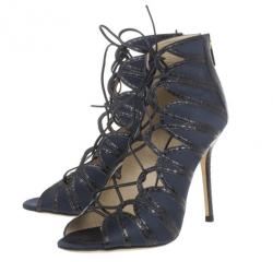 مملوكة مسبقًا Jimmy Choo Feline Snakeskin Lace-up Sandals Size 38.5