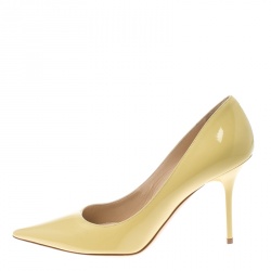Pre Owned Jimmy Choo Butter Yellow Patent Leather Anouk Pointed Toe Pumps Size 38